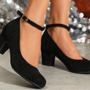 SHEIN Black Suede Ankle Strap Heels